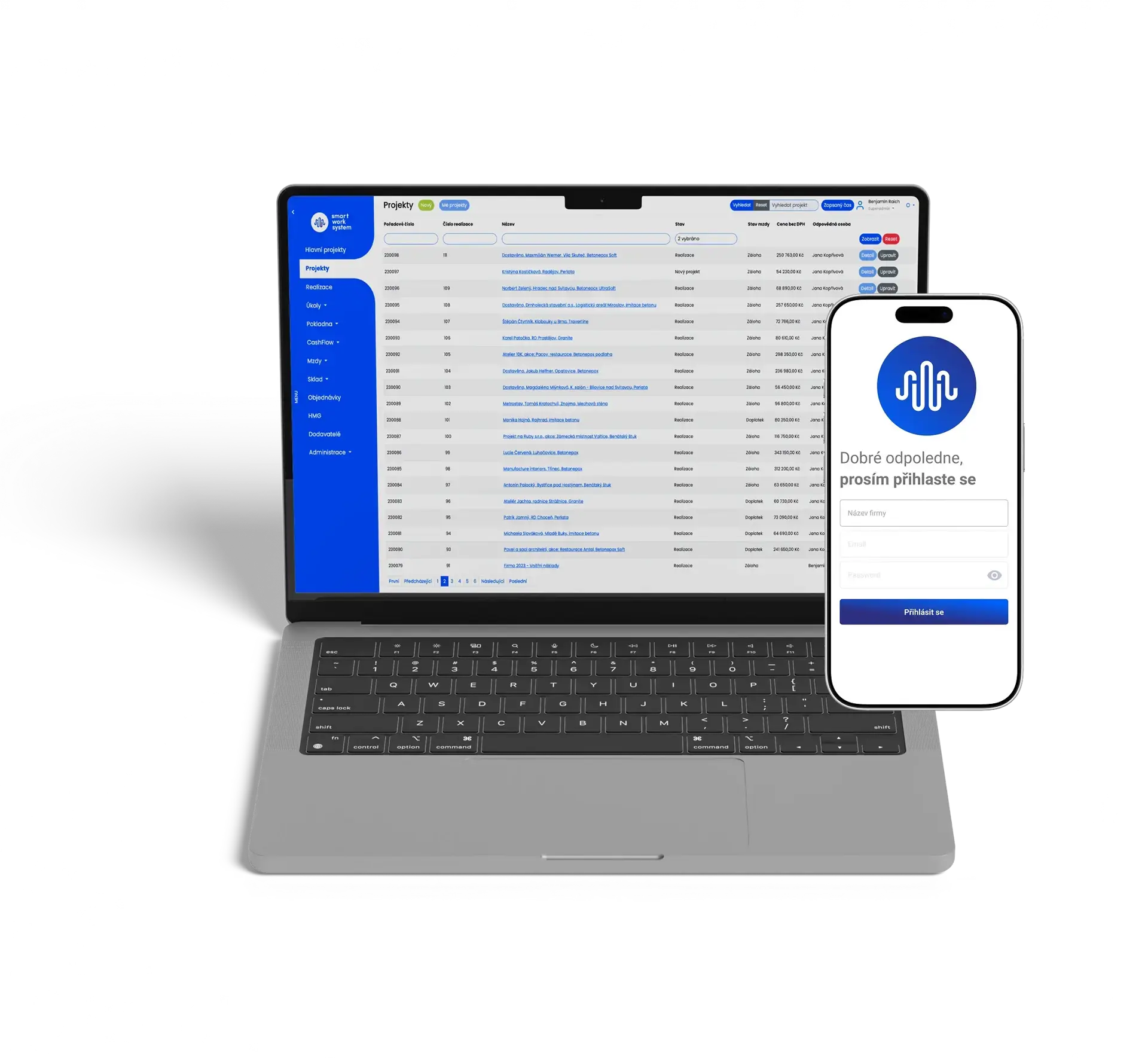 Smart Work System on a laptop, tablet and phone